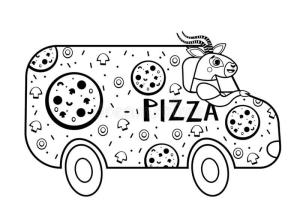 Pizza boyama sayfası,  coloring page, Pizza Kamyonu, 