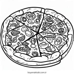 Pizza boyama sayfası – eğlenceli etkinlik, el becerilerini geliştirir