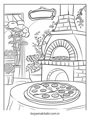 Pizza boyama sayfası – çizgi film temalı, basit çizim