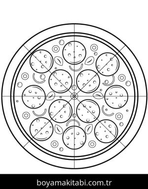Pizza boyama sayfası – PDF indir, sevimli karakter