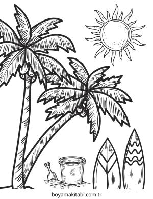 Plaj boyama sayfası – okul öncesi, evde etkinlik