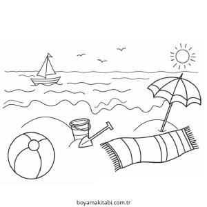 Plaj boyama sayfası – boyama çalışması, yaratıcılığı geliştirir