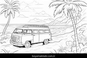 Plaj boyama sayfası – çocuklar için, çizgi film temalı