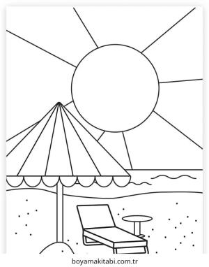 Plaj boyama sayfası – eğlenceli etkinlik, el becerilerini geliştirir