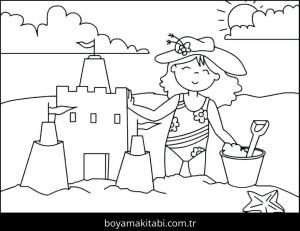 Plaj boyama sayfası – evde etkinlik, ücretsiz yazdır