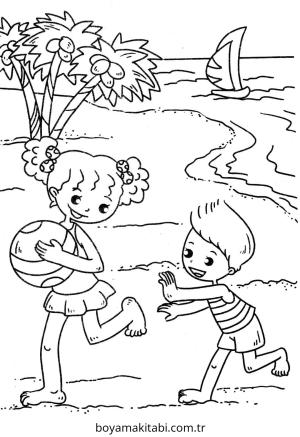 Plaj boyama sayfası – PDF indir, sevimli karakter