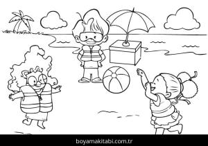 Plaj boyama sayfası – boyama etkinliği, çocuk aktivitesi