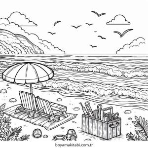 Plaj boyama sayfası – boyama çalışması, yaratıcılığı geliştirir