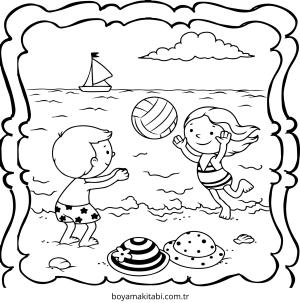 Plaj boyama sayfası – çocuklar için, çizgi film temalı