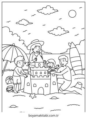 Plaj boyama sayfası – el becerilerini geliştirir, boyama çalışması