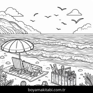 Plaj boyama sayfası – eğitici aktivite, yaratıcılık