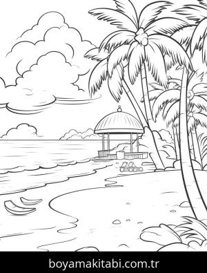 Plaj boyama sayfası – yaratıcılığı geliştirir, keyifli zaman