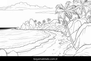 Plaj boyama sayfası – PDF indir, sevimli karakter