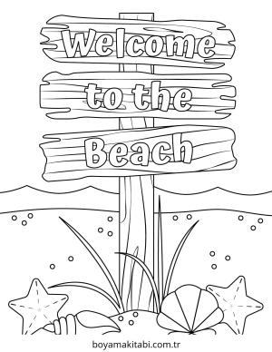 Plaj boyama sayfası – renkli çizimler, okul öncesi