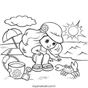 Plaj boyama sayfası – sanatsal çalışma, çocuklar için