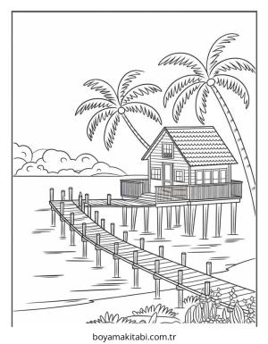 Plaj boyama sayfası – sevimli karakter, sanatsal çalışma