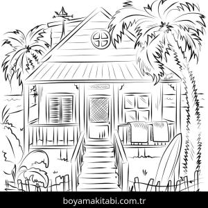 Plaj boyama sayfası – çocuk aktivitesi, PDF indir