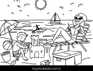 Plaj boyama sayfası – PDF indir, sevimli karakter