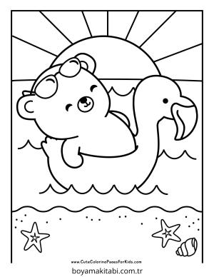 Plaj boyama sayfası – PDF indir, sevimli karakter