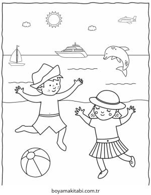 Plaj boyama sayfası – eğitici aktivite, yaratıcılık