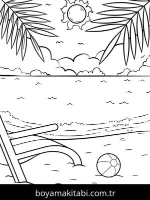 Plaj boyama sayfası – basit çizim, kolay boyama