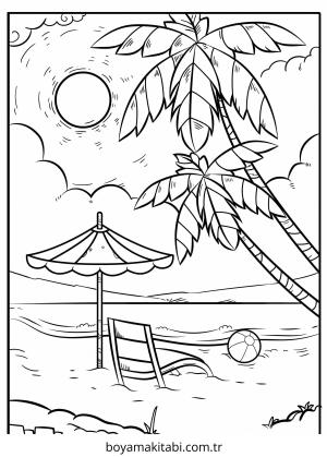 Plaj boyama sayfası – evde etkinlik, ücretsiz yazdır