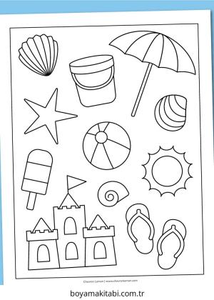 Plaj boyama sayfası – keyifli zaman, renkli çizimler