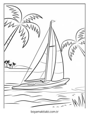 Plaj boyama sayfası – çocuk aktivitesi, PDF indir