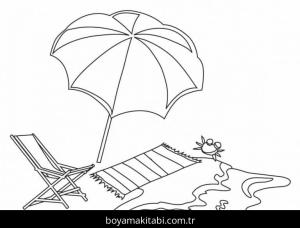 Plaj boyama sayfası – basit çizim, kolay boyama