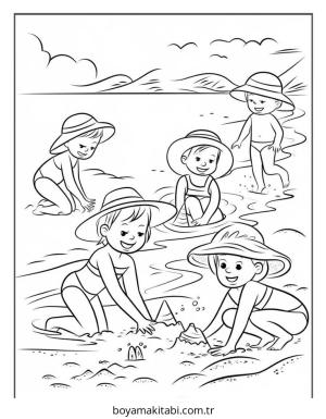 Plaj boyama sayfası – eğlenceli etkinlik, el becerilerini geliştirir