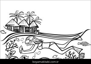 Plaj boyama sayfası – boyama çalışması, yaratıcılığı geliştirir