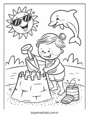 Plaj boyama sayfası – eğitici aktivite, yaratıcılık