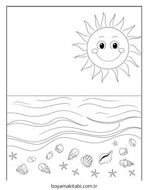 Plaj boyama sayfası – sanatsal çalışma, çocuklar için