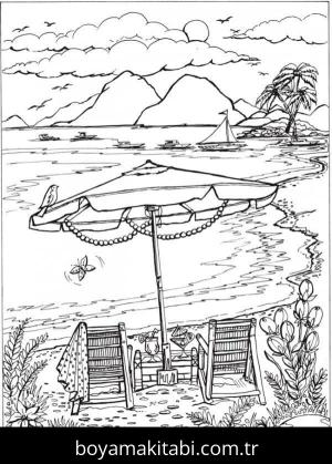 Plaj boyama sayfası – okul öncesi, evde etkinlik