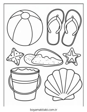 Plaj boyama sayfası – evde etkinlik, ücretsiz yazdır