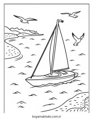 Plaj boyama sayfası – sanatsal çalışma, çocuklar için