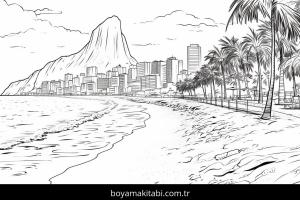 Plaj boyama sayfası – sanatsal çalışma, çocuklar için