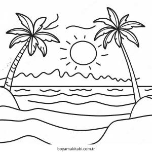 Plaj boyama sayfası – eğitici aktivite, yaratıcılık