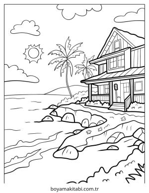Plaj boyama sayfası – el becerilerini geliştirir, boyama çalışması