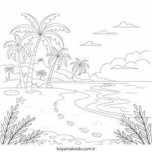 Plaj boyama sayfası – çizgi film temalı, basit çizim