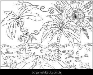 Plaj boyama sayfası – sevimli karakter, sanatsal çalışma