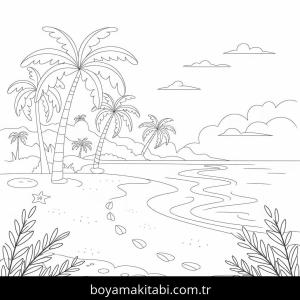 Plaj boyama sayfası – renkli çizimler, okul öncesi