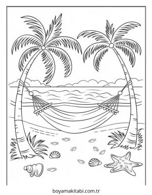 Plaj boyama sayfası – basit çizim, kolay boyama