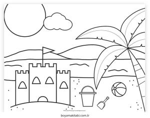 Plaj boyama sayfası – çocuklar için, çizgi film temalı