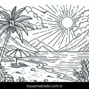 Plaj boyama sayfası – ücretsiz yazdır, boyama etkinliği
