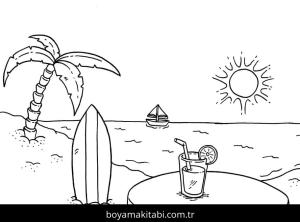 Plaj boyama sayfası – PDF indir, sevimli karakter