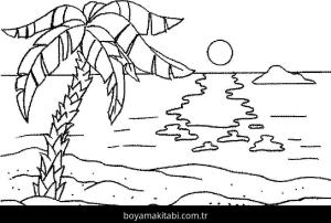 Plaj boyama sayfası – sanatsal çalışma, çocuklar için