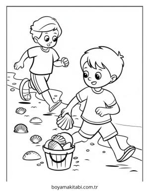 Plaj boyama sayfası – boyama etkinliği, çocuk aktivitesi