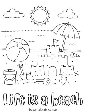 Plaj boyama sayfası – çizgi film temalı, basit çizim