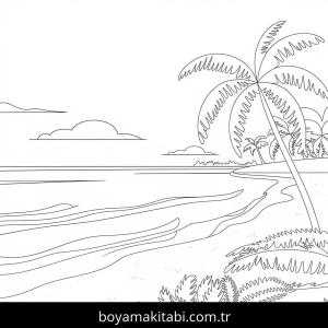 Plaj boyama sayfası – evde etkinlik, ücretsiz yazdır